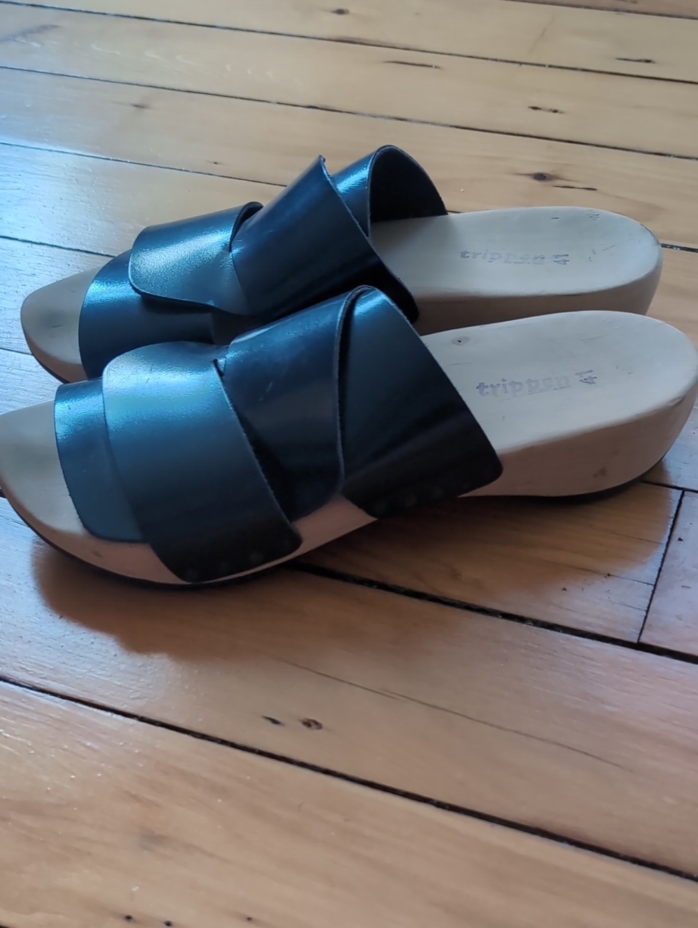 Trippen Black/Forest Green Slide Clog Sandals with Wide Straps Sz 41 US Sz 10 - Picture 2 of 6